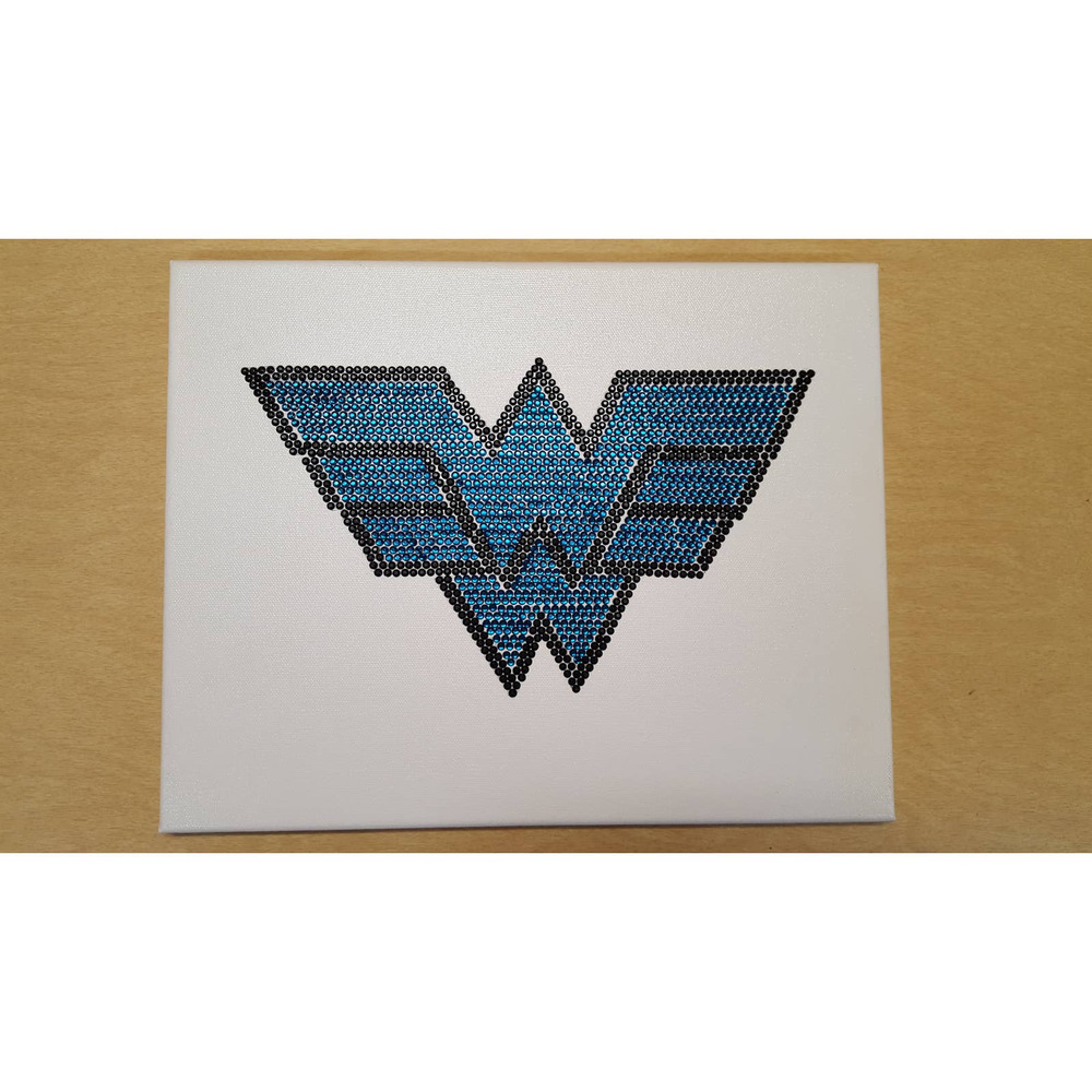 Wonder Woman Wall Sign Symbol Blue Turquoise  Black Hand Laid Bead 11" x 14"